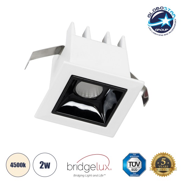 GLOBOSTAR® LUMINAR 60314 Χωνευτό Downlight Σποτ LED 2W 280lm 36° AC 220-240V IP20 Φυσικό Λευκό 4500K - Osram SMD Chip & TÜV SÜD Driver - Λευκό & Μαύρο Ματ - Μ4.3 x Π4.3 x Υ4.5cm / Q3.5 x 3.5cm - 5 Χρόνια Εγγύηση