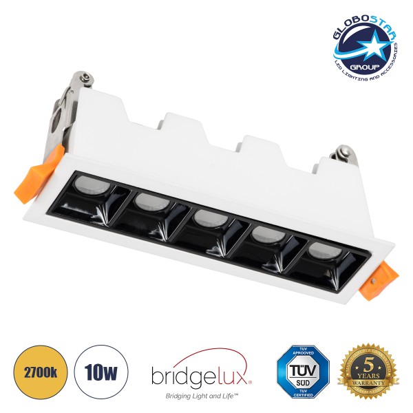 GLOBOSTAR® LUMINAR 60319 Χωνευτό Downlight Σποτ LED 10W 1350lm 36° AC 220-240V IP20 Θερμό Λευκό 2700K - Osram SMD Chip & TÜV SÜD Driver - Λευκό & Μαύρο Ματ - Μ14.8 x Π4.3 x Υ4.5cm / Q13.5 x 3.5cm - 5 Χρόνια Εγγύηση