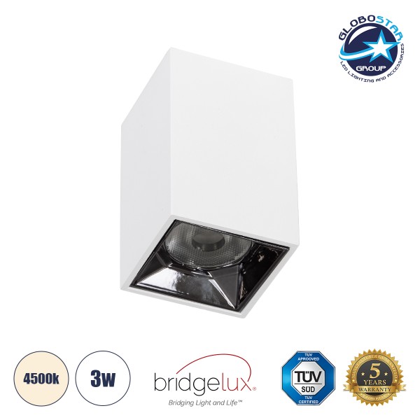 GLOBOSTAR® LUMINAR 60322 Downlight Σποτ LED 3W 420lm 36° AC 220-240V IP20 Φυσικό Λευκό 4500K - Osram SMD Chip & TÜV SÜD Driver - Λευκό Ματ - Μ4.2 x Π4.2 x Υ6.6cm - 5 Χρόνια Εγγύηση