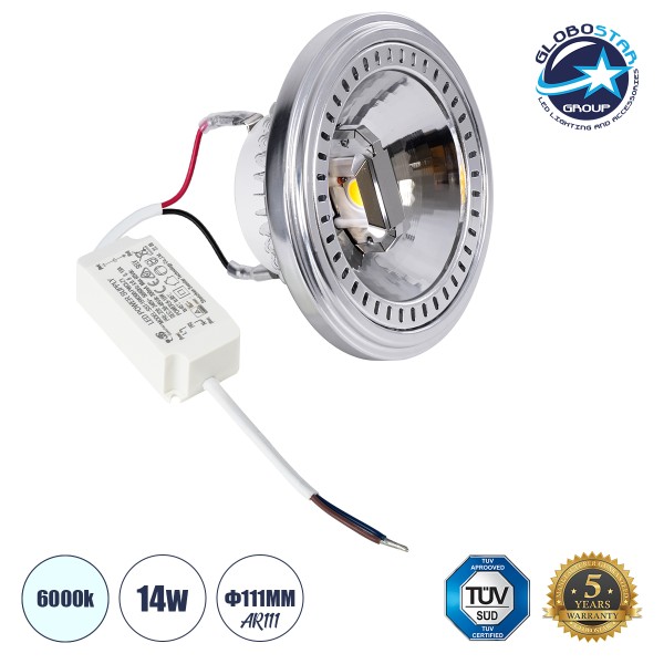 GloboStar® DARKO 60378 Σποτ LED Indirect Anti-Glare AR111 14W 1694lm 40° AC 220-240V IP20 Φ11.1 x Υ6.6cm Ψυχρό Λευκό 6000K - Bridgelux High Lumen COB Gen2 - TÜV Certified Driver - 5 Years Warranty