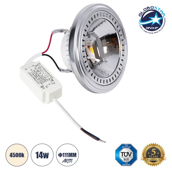 GloboStar® DARKO 60379 Σποτ LED Indirect Anti-Glare AR111 14W 1638lm 40° AC 220-240V IP20 Φ11.1 x Υ6.6cm Φυσικό Λευκό 4500K - Bridgelux High Lumen COB Gen2 - TÜV Certified Driver - 5 Years Warranty