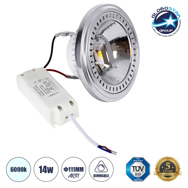 GloboStar® DARKO 60381 Σποτ LED Indirect Anti-Glare AR111 14W 1694lm 40° AC 220-240V IP20 Φ11.1 x Υ6.6cm Ψυχρό Λευκό 6000K Dimmable - Bridgelux High Lumen COB Gen2 - TÜV Certified Driver - 5 Years Warranty
