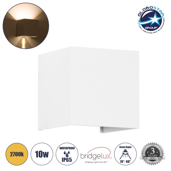 GloboStar® AXIS-S 60560 Φωτιστικό Τοίχου - Απλίκα Αρχιτεκτονικού Φωτισμού Εξωτερικού Χώρου Up & Down LED 10W 1150lm με Ρυθμιζόμενες Μοίρες από 10 έως 60° AC 220-240V Αδιάβροχο IP65 Μ10 x Π10 x Υ10cm - Θερμό Λευκό 2700K - Λευκό - Bridgelux Chip - 3 Years W