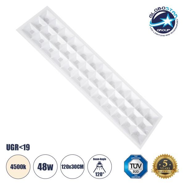 GloboStar® ZEUS 60972 Χωνευτό LED Panel 120x30cm 48W 7200lm 120° CRI≥86Ra UGR<19 Anti-Glare Shield Diffuser AC 220-240V IP44 Μ60 x Π60 x Υ3.3cm - Φυσικό Λευκό 4500K - Bridgelux High Lumen Chips - TÜV Certified Driver - 5 Years Warranty