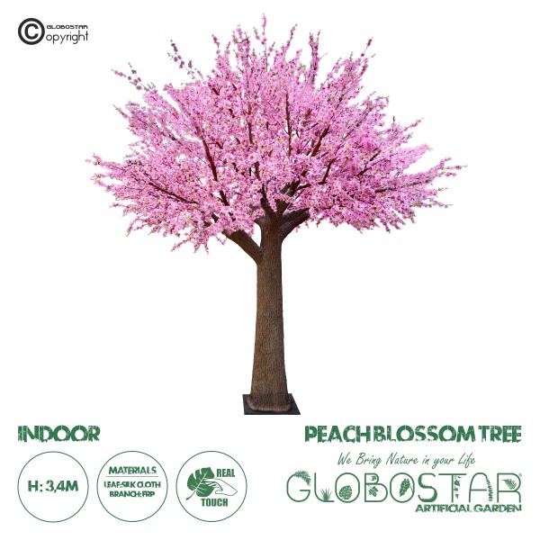 GloboStar® Artificial Garden PEACH BLOSSOM TREE 20159 Τεχνητό Διακοσμητικό Δέντρο Ανθισμένη Ροδακινιά Υ340cm 