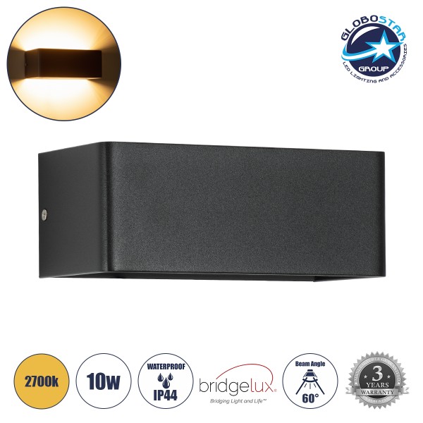 GLOBOSTAR® CIRCOA 60544 Μοντέρνο Φωτιστικό Τοίχου - Απλίκα LED 10W 1000lm 60° AC 220-240V Αδιάβροχο IP44 Θερμό Λευκό 2700K - Bridgelux COB Chip & TÜV SÜD Driver - Μαύρο Ματ - Μ20 x Π8 x Υ10cm - 5 Χρόνια Εγγύηση