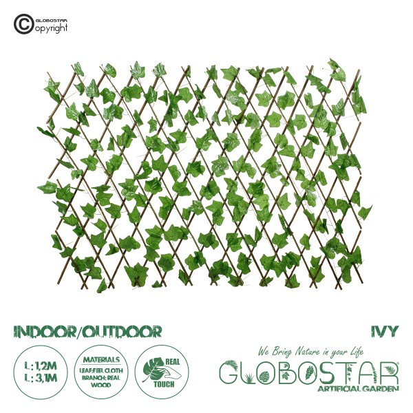 GloboStar® Artificial Garden IVY 78497 Πτυσσόμενη Πέργκολα Τεχνητής Φυλλωσιάς - Κάθετος Κήπος Σύνθεση Κισσός Μ110 x Π10 x Υ120cm (min) Μ310 x Π10 x Υ45cm (max)