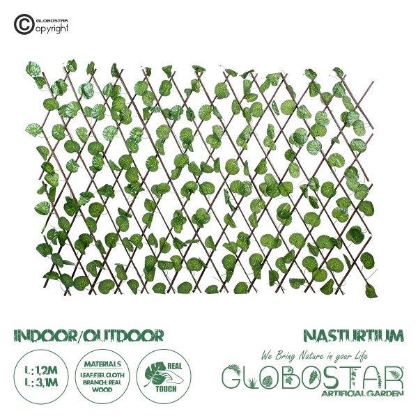 GloboStar® Artificial Garden NASTURTIUM 78498 Πτυσσόμενη Πέργκολα Τεχνητής Φυλλωσιάς - Κάθετος Κήπος Σύνθεση Ινδοκάρδαμο Μ110 x Π10 x Υ120cm (min) Μ310 x Π10 x Υ45cm (max)