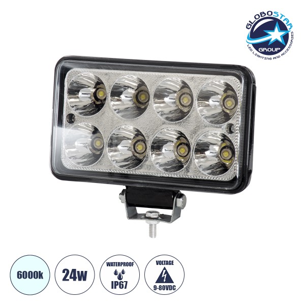 GloboStar® 85419 Vehicle & Forklift Work Lights - Φώτα Εργασίας για Οχήματα Περονοφόρα - Κλάρκ LED 24W DC 9-80V Αδιάβροχο IP67 Ψυχρό Λευκό 6000K Μ15.5 x Π9 x Υ5.5cm