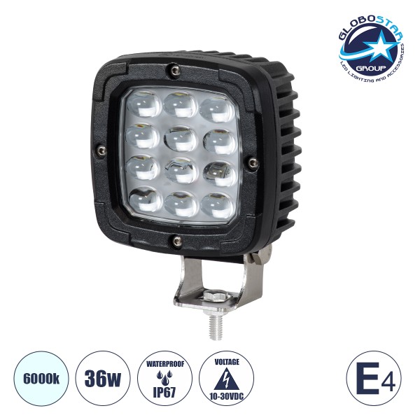 GloboStar® 85428 E4 Mark Vehicle & Forklift Work Lights - Φώτα Εργασίας για Οχήματα Περονοφόρα - Κλάρκ LED 36W DC 10-30V Αδιάβροχο IP67 Ψυχρό Λευκό 6000K Μ12.5 x Π9.5 x Υ6.5cm