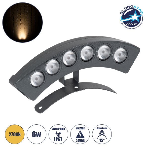 GloboStar® TREELIGHT-PLANTE 90456 Κυρτή Μπάρα Φωτισμού Wall Washer Ειδική για Φυτά - Δέντρα LED 6W 660lm 15° DC 24V Αδιάβροχο IP67 Μ17.5 x Π4.5 x Υ8cm Θερμό Λευκό 2700K - Γκρι Ανθρακί - 3 Χρόνια Εγγύηση