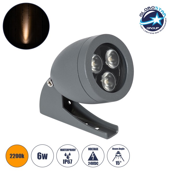 GloboStar® TREELIGHT-TREESPO 90464 Σποτ Φωτισμού Ειδικό για Φυτά - Δέντρα LED 6W 630lm 15° DC 24V Αδιάβροχο IP67 Μ6.6 x Π9 x Υ12cm Αρχιτεκτονικό Πορτοκαλί 2200K - Γκρι Ανθρακί - 3 Years Warranty