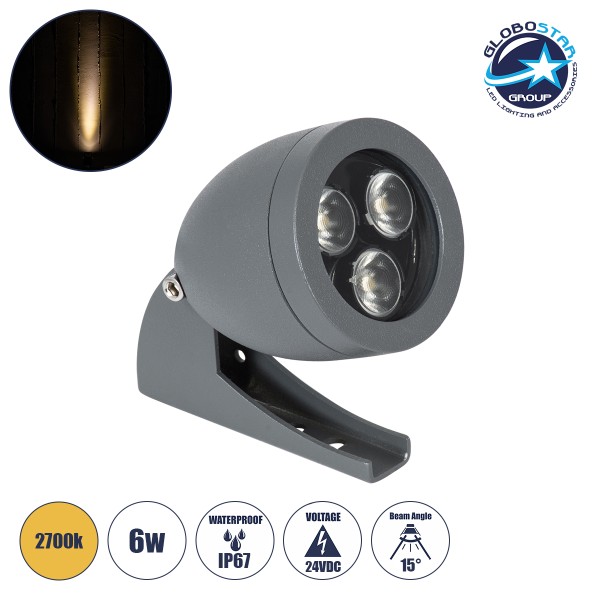 GLOBOSTAR® TREELIGHT-TREESPO 90465 Σποτ Φωτισμού για Φυτά - Δέντρα LED 6W 660lm 15° DC 24V Αδιάβροχο IP65 Θερμό Λευκό 2700K Dimmable - Γκρι Ανθρακί - Μ6.6 x Π9 x Υ12cm - 3 Χρόνια Εγγύηση