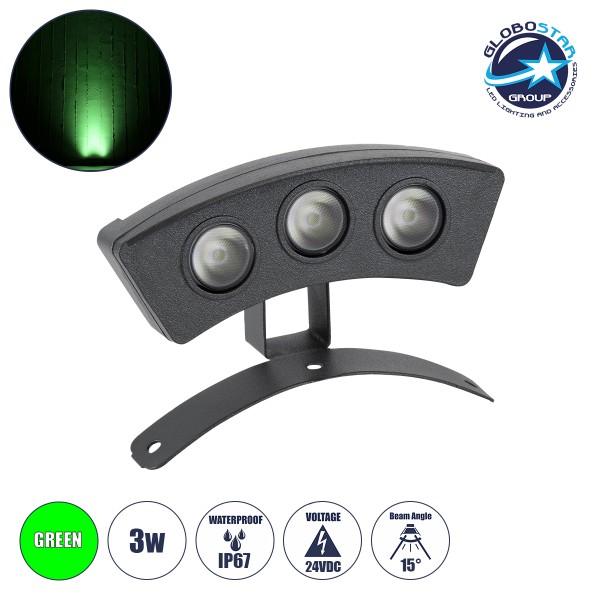 GLOBOSTAR® TREELIGHT-PLANTE 90517 Κυρτή Μπάρα Φωτισμού Wall Washer για Φυτά - Δέντρα LED 3W 255lm 15° DC 24V Αδιάβροχο IP67 Πράσινο Dimmable - Γκρι Ανθρακί - Μ11 x Π3 x Υ8cm - 3 Χρόνια Εγγύηση