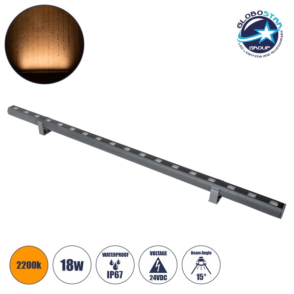 GLOBOSTAR® WASHER-PANDA 90578 Μπάρα Φωτισμού Wall Washer LED 18W 1620lm 15° DC 24V Αδιάβροχο IP65 Πορτοκαλί 2200K Dimmable - Γκρι Ανθρακί - Μ100 x Π4 x Υ3.5cm - 3 Χρόνια Εγγύηση