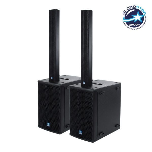 GloboStar® FDB K803+K112BAS 98024-98025-SET PA Column System - Ενεργό Αυτοενισχυόμενο Σετ Ηχείων & Subwoofer Column Κολωνάτο με Ψηφιακό Ενισχυτή FA2.36 AC 220V/50-60Hz - 600W RMS/8Ω + 400W RMS/8Ω (4000W Peak) - IP20 - Μαύρο - Σετ 4 Τεμαχίων