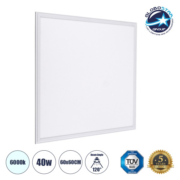 GloboStar® 60206 Χωνευτό LED Panel Milky Super Slim 60x60cm 40W 4000lm 120° CRI≥80Ra UGR<19 AC 220-240V IP20 Μ60 x Π60 x Υ1.5cm - Ψυχρό Λευκό 6000K - TÜV Certified Driver - 5 Years Warranty