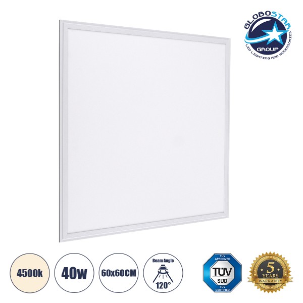 GloboStar® 60207 Χωνευτό LED Panel Milky Super Slim 60x60cm 40W 3800lm 120° CRI≥80Ra UGR<19 AC 220-240V IP20 Μ60 x Π60 x Υ1.5cm - Φυσικό Λευκό 4500K - TÜV Certified Driver - 5 Years Warranty