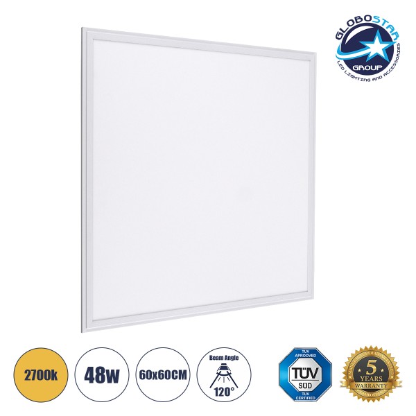 GloboStar® 60211 Χωνευτό LED Panel Milky Super Slim 60x60cm 48W 4320lm 120° CRI≥80Ra UGR<19 AC 220-240V IP20 Μ60 x Π60 x Υ1.5cm - Θερμό Λευκό 2700K - TÜV Certified Driver - 5 Years Warranty