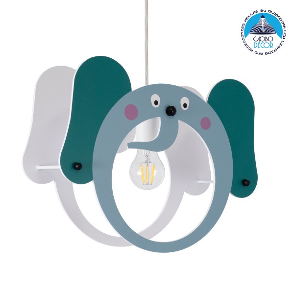 GloboStar® ELEPHANT 61578 Παιδικό Κρεμαστό Φωτιστικό Φιγούρα Μονόφωτο 1 x E27 IP20 Πολύχρωμο Πλαστικό - Μ37.7 x Π15.5 x Υ31.5cm