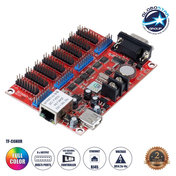 GloboStar® TF-C6NUR 90386 LED Receiving Card 8 x HUB75 - Κάρτα Καναλιών για Ψηφιακές Οθόνες LED Video Wall Single Color W2048 x H64 & W1024 x H128 - Double Color W1024 x H64 - W512 x H128 - Gigabit Network Linkable - DC 3.5~6V - IP20 Μ11.7 x Π7.8 x Υ1.6cm