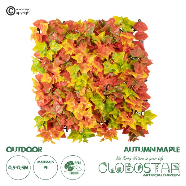 GloboStar® Artificial Garden AUTUMN MAPLE 20349 Τεχνητό Διακοσμητικό Πάνελ Φυλλωσιάς - Κάθετος Κήπος σύνθεση Φθινοπωρινός Σφένδαμος Μ50 x Π50 x Υ10cm 