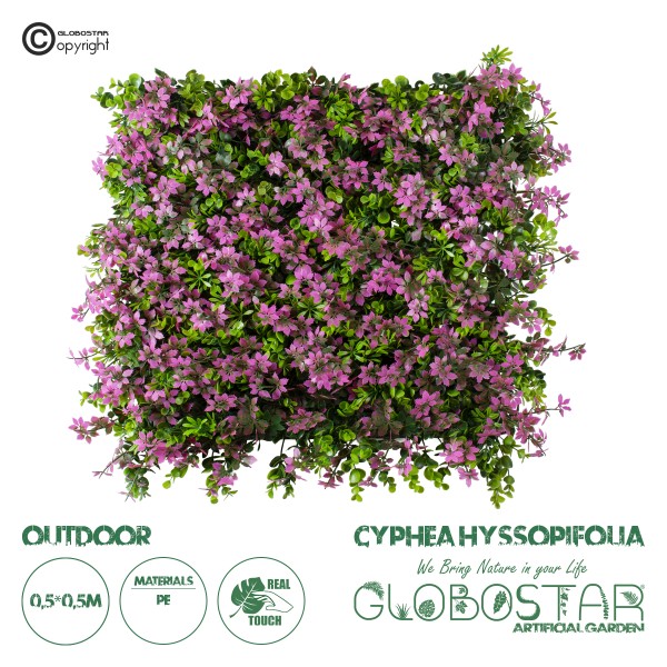 GloboStar® Artificial Garden CYPHEA HYSSOPIFOLIA 20350 Τεχνητό Διακοσμητικό Πάνελ Λουλουδιών - Κάθετος Κήπος σύνθεση Άνθος Κουφέας Μ50 x Π50 x Υ11cm 