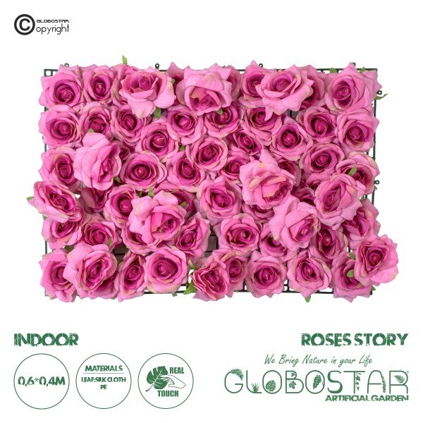 GloboStar® Artificial Garden ROSES STORY 20357 Τεχνητό Διακοσμητικό Πάνελ Λουλουδιών - Κάθετος Κήπος σύνθεση Βυσσινί Τριαντάφυλλα Μ40 x Π60 x Υ15cm 