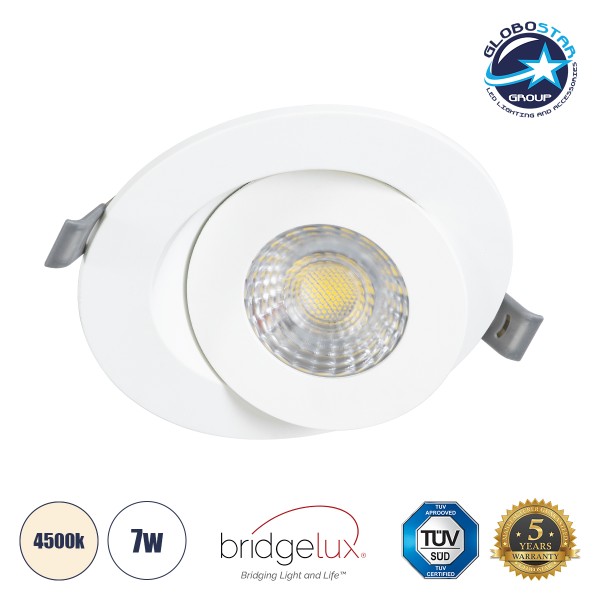 GloboStar® LEXIS JOINT 60990 Χωνευτό LED Κινούμενο Spot Downlight 7W 680lm 45° AC 220-240V IP44 Φ12cm x Υ3.1cm - Στρόγγυλο - Λευκό - Φυσικό Λευκό 4500K - Bridgelux Chip - TÜV Certified Driver - 5 Years Warranty