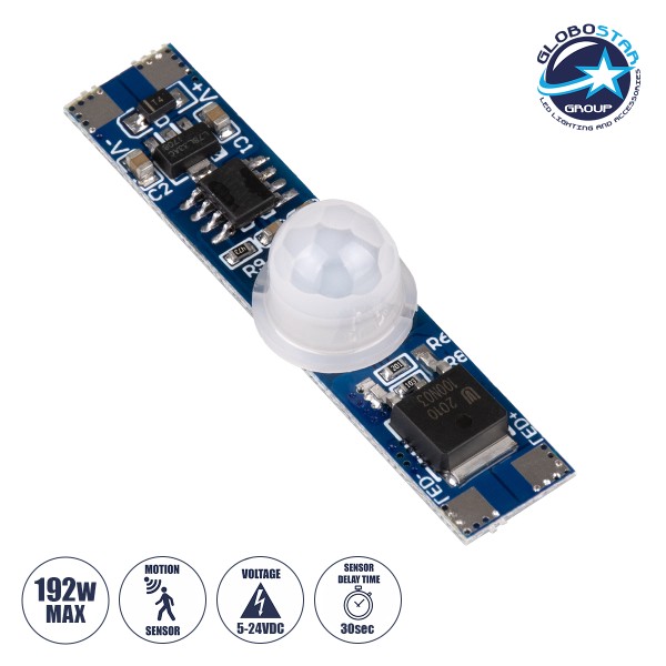 GloboStar® SENSOR-PROFILE 70697 Mini PIR Ανιχνευτής-Αισθητήρας Κίνησης Modular για Προφίλ Αλουμινίου - DC 5-24V 1 x 6A 144W - Max 6A 144W - IP20 - Γωνία Ανίχνευσης 180° & Απόσταση Ανίχνευσης 3 Μέτρα με 30 Sec Χρόνο Αναμονής -  Μ4.9 x Π1 x Υ1.2cm - 2 Χρόνι