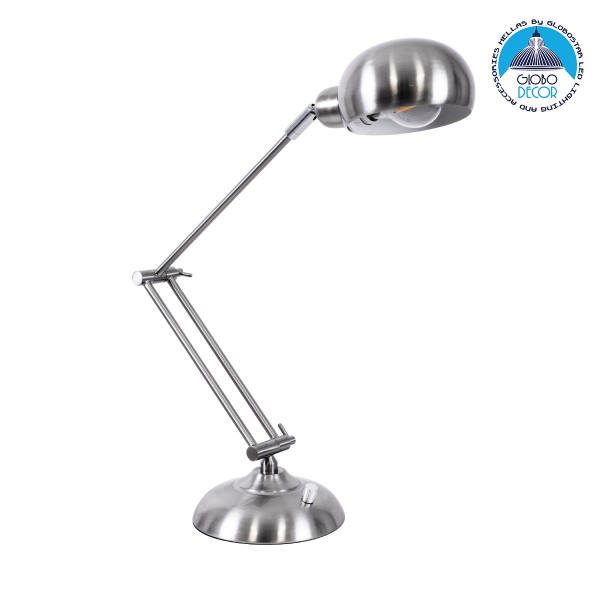 GloboStar® OFFICE CHROME 01393 Μοντέρνο Επιτραπέζιο Φωτιστικό Πορτατίφ Μονόφωτο 1 x E27 Χρώμιο Νίκελ Μεταλλικό Φ14 x Υ80cm