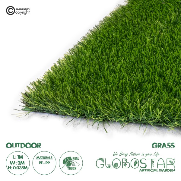 GloboStar® Artificial Garden SUMMER GRASS 20150 Τεχνητό Συνθετικός Χλοοτάπητας Διακοσμητικό Γρασίδι - Γκαζόν για Ανάπλαση Κήπου - με Πλάτος 2m και Ύψος Πέλους 35mm Μ100 x Π200 x Υ3.5cm (Πωλείται ανά 2τ.μ.) Εξωτερικού Χώρου IP68 UV Certified Protection