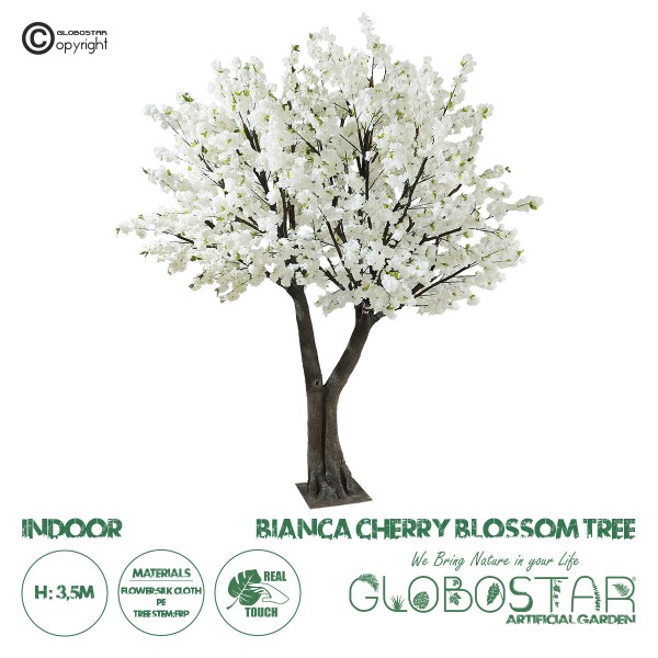 GloboStar® Artificial Garden BIANCA CHERRY BLOSSOM TREE 20362 Τεχνητό Διακοσμητικό Δέντρο Λευκό Άνθος Κερασιάς Υ350cm