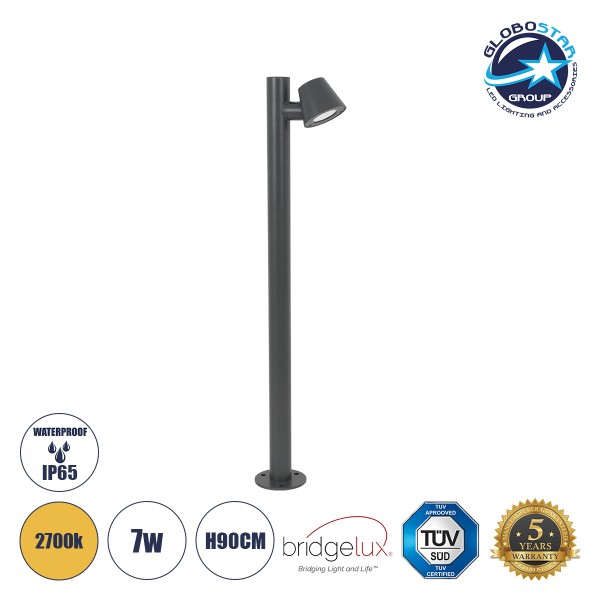 GloboStar® GARDENIA 60507 Φωτιστικό Κήπου - Κολωνάκι Αρχιτεκτονικού Φωτισμού Εξωτερικού Χώρου LED 7W 700lm 60° AC220-240V Αδιάβροχο IP65 - Σώμα Αλουμινίου & Tempered Glass - Μ12 x Π18 x Υ90cm - Θερμό Λευκό 2700K - Γκρι Ανθρακί - Bridgelux Chip - 5 Years W