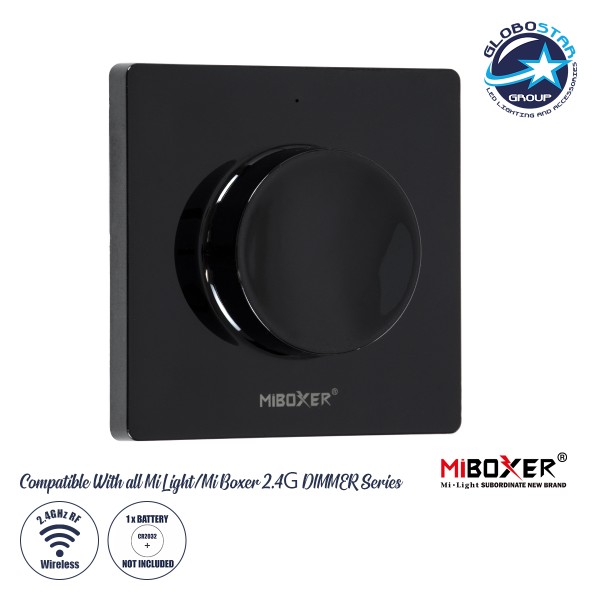 GloboStar® 71444 K1-B Mi-BOXER Ασύρματο Επιτοίχιο Χειριστήριο Dimmer RF 2.4Ghz για όλα τα Μονόχρωμα Mi-BOXER Controller DC 3V 1 x CR2032 - IP20 Μαύρο Μ8.5 x Π8.5 x Υ2.5cm - 5 Years Warranty