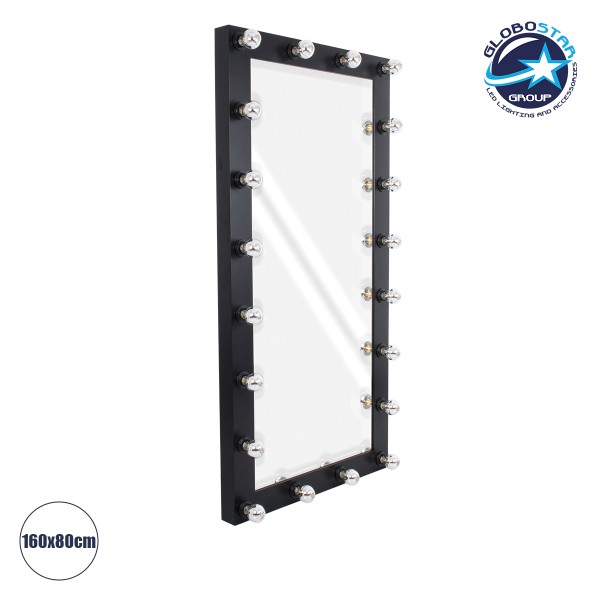GloboStar® MAKEUP MIRROR-160x80-5 Μοντέρνος Καθρέπτης Μακιγιάζ με Πλαίσιο Φυσικού Ξύλου με Διακόπτη On/Off 20 x E27 AC220-240V - Μ80 x Π7 x Υ160cm - Μαύρος Έβενος