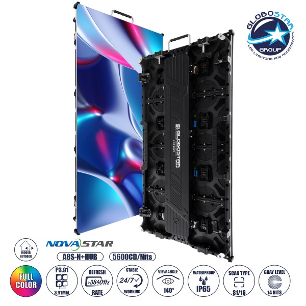 GLOBOSTAR® LUMOWALL 41003 Κυρτή Οθόνη Video Wall P3.91 Καμπίνα 50x100cm LED 360W 3840Hz 32768 Dots ≥5600cd/㎡ Nits AC 220-240V Εξωτερικού Χώρου IP65 Full Color S1/16 14Bits - Κάρτα NovaStar A8S-N+HUB - Curved -10/+15 Angle - Προστατευτικά Γωνιών - Nationst