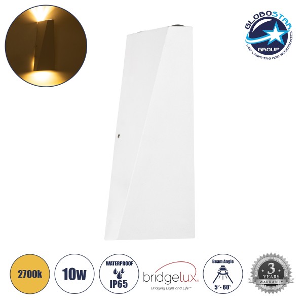 GloboStar® TRIANDE 60551 Φωτιστικό Τοίχου - Απλίκα Αρχιτεκτονικού Φωτισμού Εσωτερικού/Εξωτερικού Χώρου Up & Down LED 10W 1150lm 5° & 60° AC 220-240V Αδιάβροχο IP65 Μ8.5 x Π8.5 x Υ20cm - Θερμό Λευκό 2700K - Λευκό - Bridgelux Chip - 3 Χρόνια Εγγύηση
