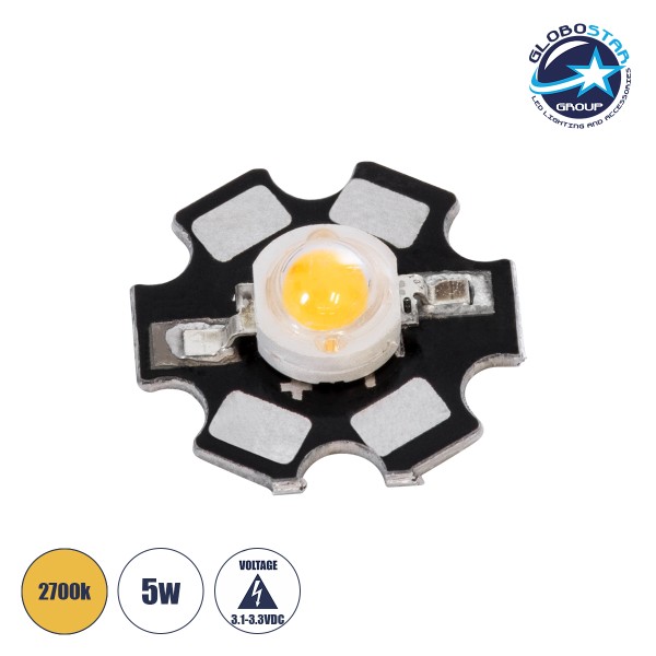 GloboStar® 73745 High Power Star LED - Υψηλής Ισχύος Star LED 5W DC 3.2V Θερμό Λευκό 2700K Φ2 x Υ0.6cm - 2 Χρόνια Εγγύηση