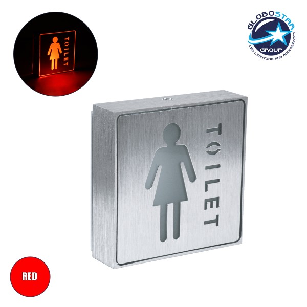 GloboStar® SENSATI 75655 Φωτιστικό Τοίχου Ένδειξης TOILET WOMAN LED 1W AC 220-240V IP20 - Σώμα Αλουμινίου - Μ11 x Π11 x Υ3cm - Κόκκινο