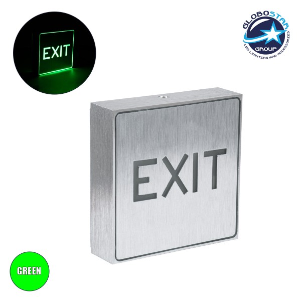 GloboStar® SENSATI 75650 Φωτιστικό Τοίχου Ένδειξης EXIT LED 1W AC 220-240V IP20 - Σώμα Αλουμινίου - Μ11 x Π11 x Υ3cm - Πράσινο