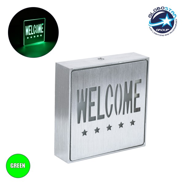 GloboStar® SENSATI 75658 Φωτιστικό Τοίχου Ένδειξης WELCOME 5 STARS LED 1W AC 220-240V IP20 - Σώμα Αλουμινίου - Μ11 x Π11 x Υ3cm - Πράσινο