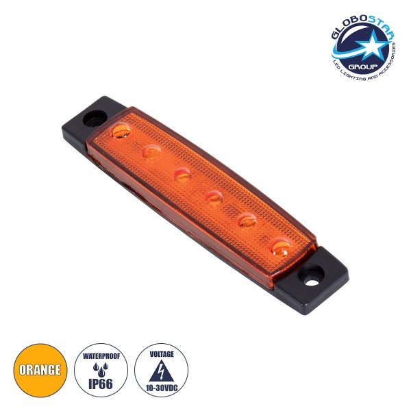 GloboStar® 79904 Πλευρικά Φώτα Όγκου Φορτηγών LED 6xSMD2835 DC 10-30V 1.5W 100lm IP66 Πορτοκαλί - Μ9.5 x W2 x H1.1cm