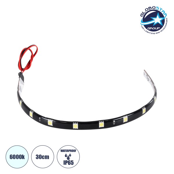 GloboStar® Αδιάβροχη Ταινία LED 30cm 15xSMD5050 IP65 Μ30 x Π1 x Υ0.3cm Ψυχρό Λευκό 6000K