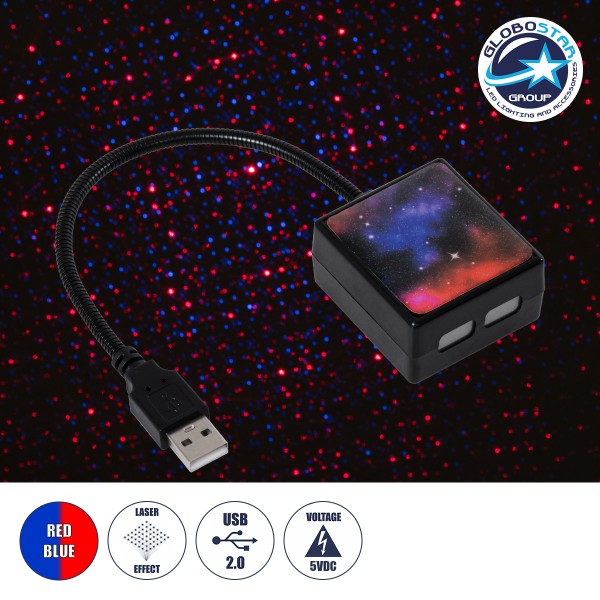 GloboStar® 81847 Διακοσμητικό Φωτιστικό Ειδικών Φωτορυθμικών Εφέ PARTY Disco LASER DC 5V με Καλώδιο Τροφοδοσίας USB Μπλέ Κόκκινο IP20 Μ26.5 x Π4.5 x Υ2.5cm