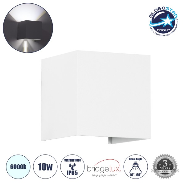 GloboStar® AXIS-S 60566 Φωτιστικό Τοίχου - Απλίκα Αρχιτεκτονικού Φωτισμού Εσωτερικού/Εξωτερικού Χώρου Up & Down LED 10W 1250lm 10 έως 60° AC 220-240V Αδιάβροχο IP65 Μ10 x Π10 x Υ10cm - Ψυχρό Λευκό 6000K - Λευκό - Bridgelux Chip - 3 Χρόνια Εγγύηση