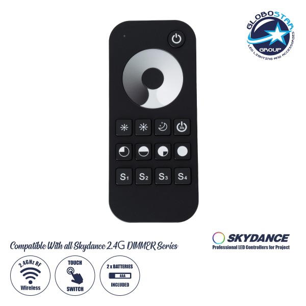 GloboStar® 71569 RT1 SKYDANCE Ασύρματο Χειριστήριο Αφής RF 2.4Ghz 1 Group για όλα τα Μονόχρωμα SKYDANCE Controller DC 3V 2 x AAA - IP20 Μαύρο Μ12.2 x Π5.3 x Υ1.7cm - 5 Years Warranty