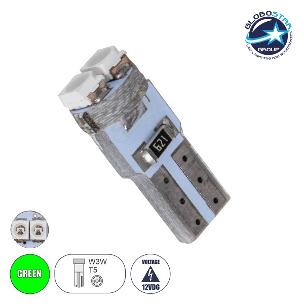 GloboStar® 81025 Λάμπα Αυτοκινήτου LED T5 2xSMD1210 0.6W 72lm 120° DC 12-16V IP20 Φ0.7 x Υ1.7cm Πράσινο