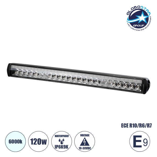 GloboStar® 85333 E9 Mark Vehicle - JEEP & Forklift LED Bar - Μπάρα Εργασίας για Οχήματα - JEEP & Περονοφόρα - Κλαρκ LED 120W DC 10-30V Αδιάβροχη IP6K9K Ψυχρό Λευκό 6000K Μ50 x Π6 x Υ5cm