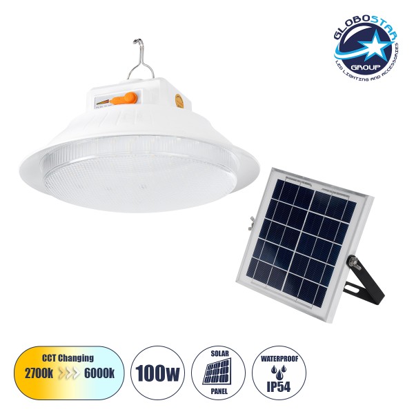 GloboStar® SOLAR-BULB 85350 Αυτόνομη Ηλιακή Κρεμαστή Λάμπα LED Giant Γλόμπος 100W 1000lm 140° 2 Λειτουργιών Ρεύματος με AC 220-240V μέσω USB Αντάπτορα ή με Φωτοβολταικό Panel 6V 12W & Επαναφορτιζόμενη Μπαταρία Li-ion 3.2V 5000mAh - Ενσωματωμένο USB 2.0 Ch